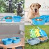 Silicone Collapsible Pet Bowl Double Portable Travel Bowl Equipped with Aluminum Hook Clip - blue