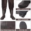 BELLE DURA Fishing Waders Chest Waterproof Light Weight Nylon Bootfoot Waders for Men Women with Boots - Brown - Men 10 / Women 12