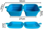 Silicone Collapsible Pet Bowl Double Portable Travel Bowl Equipped with Aluminum Hook Clip - blue