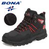 BONA 2022 New Designers Action Leather Plush Hiking Boots High Top Walking Shoes Men Work Mountain Sport Ankle Boots Mansculino - Deep blue S gray - 9