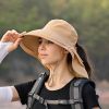 Wide Brim Shawl Ponytail Bucket Hat For Women; Outdoor Fishing Hiking UV Protection Bonnet - 9# Light Gray