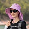 Wide Brim Shawl Ponytail Bucket Hat For Women; Outdoor Fishing Hiking UV Protection Bonnet - 5# Pink