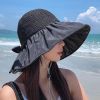 Women's Summer Foldable Weaving Cap; Sun Visor Brim Outdoor Traveling Beach Fishing Cap - Pink