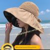 Women's Summer Foldable Weaving Cap; Sun Visor Brim Outdoor Traveling Beach Fishing Cap - Yellow