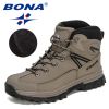 BONA 2022 New Designers Classics Winter Snow Boots Men Action Leather Super Warm Ankle Boots Man Hiking Boots Plush Shoes Male - Deep blue S gray - 9