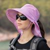 Wide Brim Shawl Ponytail Bucket Hat For Women; Outdoor Fishing Hiking UV Protection Bonnet - 1# Blue