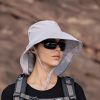 Wide Brim Shawl Ponytail Bucket Hat For Women; Outdoor Fishing Hiking UV Protection Bonnet - 1# Blue