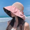 Women's Summer Foldable Weaving Cap; Sun Visor Brim Outdoor Traveling Beach Fishing Cap - Pink