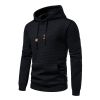 Mens Hooded Sweatshirt Casual Long Sleeve Drawstring Waffle Knit Pullover Hoodies - XXL - Black