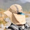 Wide Brim Sun Screen Hat With Neck Flap; Adjustable Waterproof Quick-drying Outdoor Hiking Fishing Cap For Men Women - Khaki