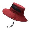 Bucket Hat Summer Men Women Fishing Boonie Hats UV Protection Long Large Wide Brim Hiking Sun Hat Outdoor Cap - Wine Red