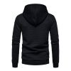 Mens Hooded Sweatshirt Casual Long Sleeve Drawstring Waffle Knit Pullover Hoodies - L - Black