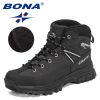 BONA 2022 New Designers Classics Winter Snow Boots Men Action Leather Super Warm Ankle Boots Man Hiking Boots Plush Shoes Male - Dark grey S gray - 10