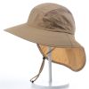 Wide Brim Sun Screen Hat With Neck Flap; Adjustable Waterproof Quick-drying Outdoor Hiking Fishing Cap For Men Women - Black